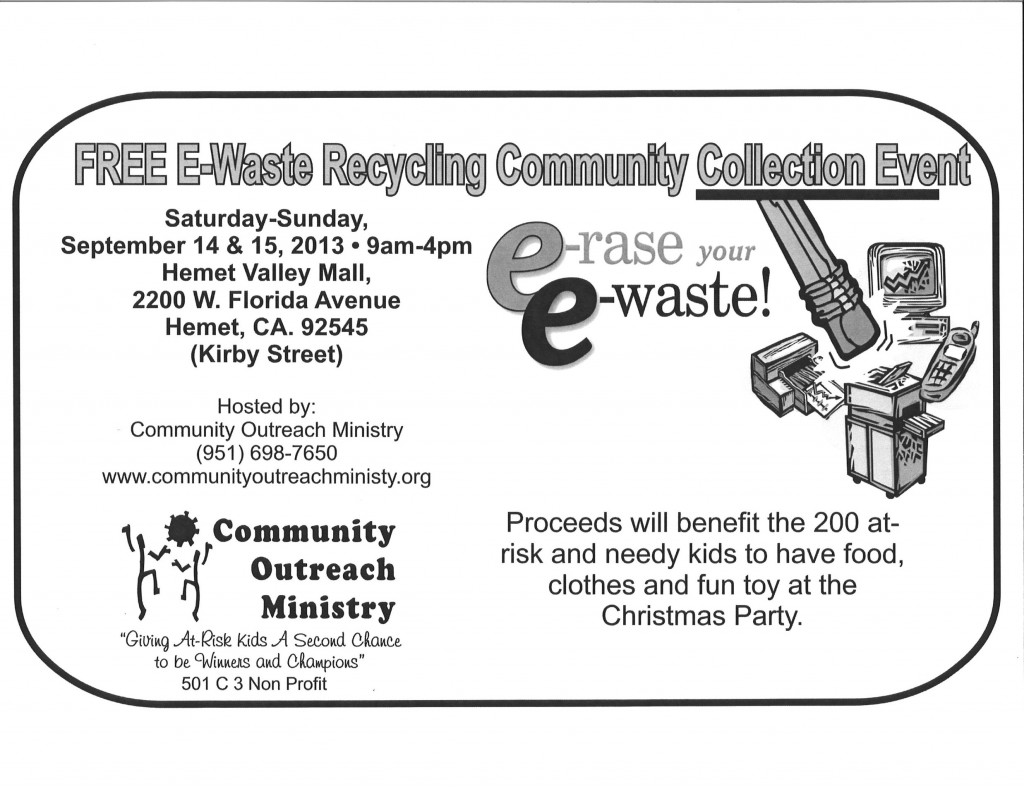 Hemet Valley Mall » E-rase Your E-waste Sept. 14 & 15, 2013